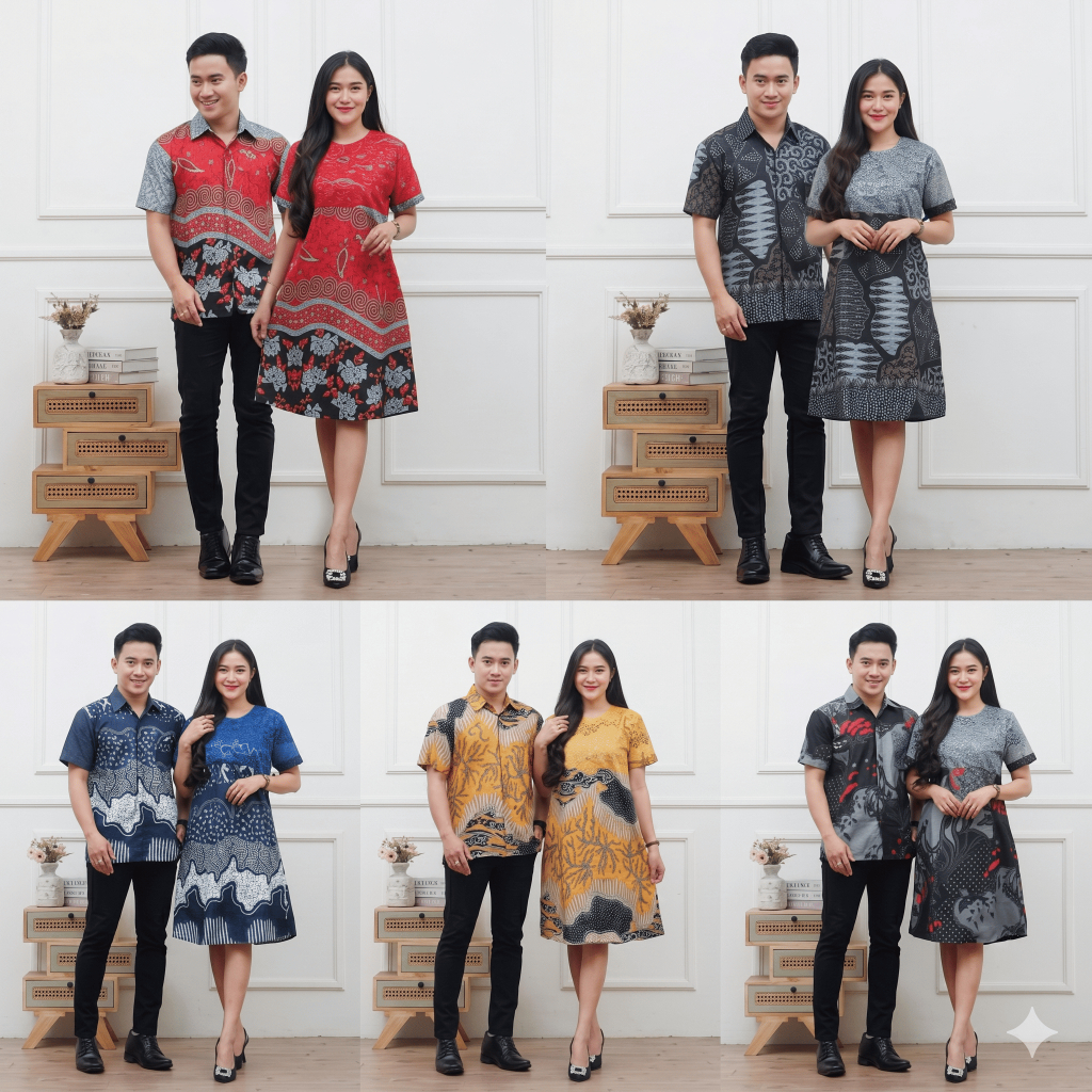 Outfit Couple Baju Batik Lengan Pendek Dress Brokat Kemeja Pria Baju Kantor Baju Cewek M LXL XXL