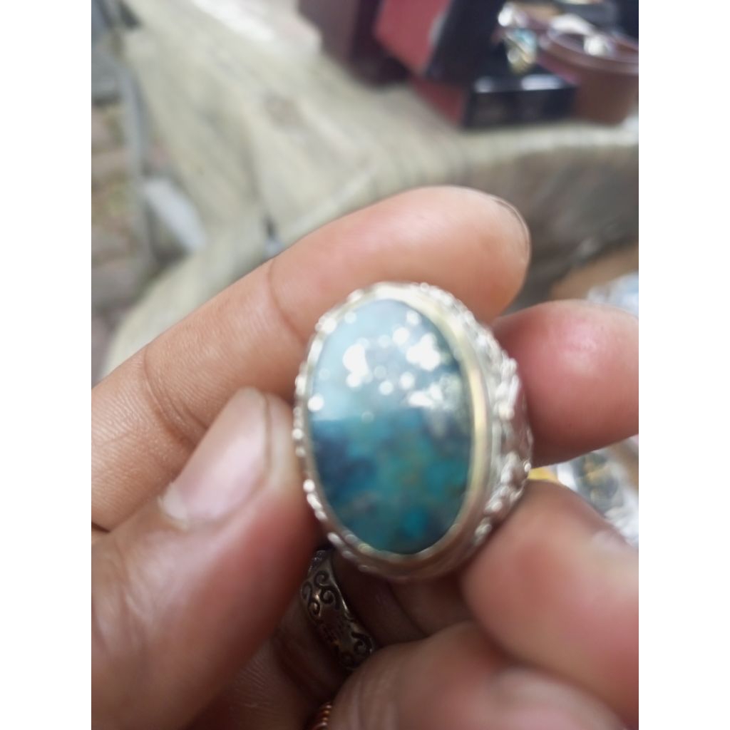 batu pirus Persia badar perak cocok untuk Laura muda