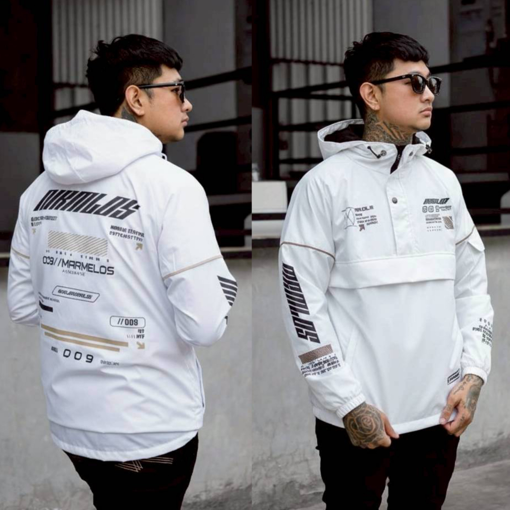 Jaket Parasut Cagoule Waterproof Windbreaker Combine Logo White - Jacket Cagoule Nascar Racing Pria 
