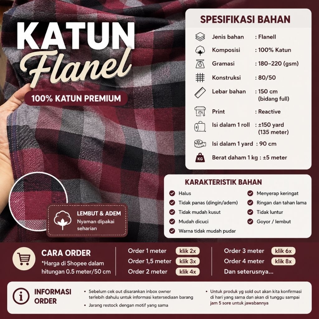 kain katun flanell // flanel kotak kotak // flanel meteran  // flanel uniqlo