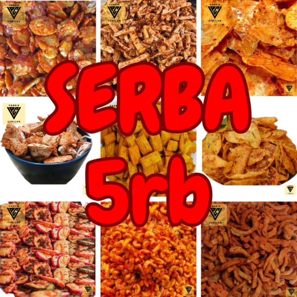 Kriuk Serba 5rb Keripik Kaca, seblak,basreng,makaroni Pedas - Renyah, Pedas