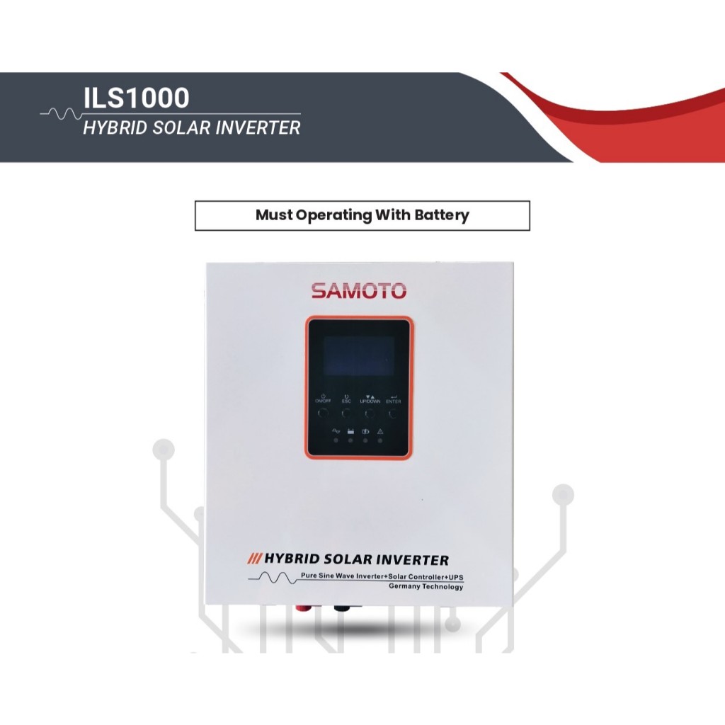 SAMOTO Inverter ILS1000 1000VA 800W Pure Sine Wave Low Frequency 12V Hybrid Solar Inverter