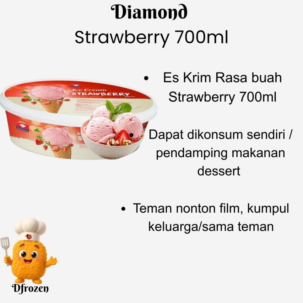 Es Krim Diamond Strawberry 700ml Ice Cream Box Kotak Lembut Creamy Rasa Dan Wangi Strawberry Asli