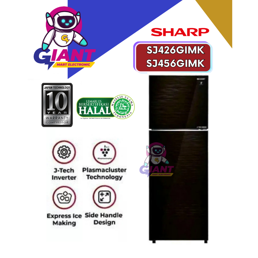 KULKAS 2 PINTU SHARP SJ426GIMK/SJ456GIMK / SJ-426GI-MK/SJ-456GI-MK J-TECH INVERTER MATRIX BLACK
