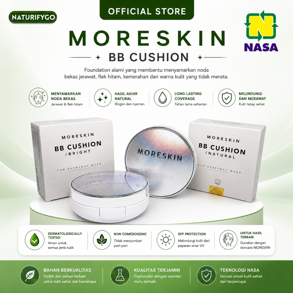 Moreskin Bb Chusion Natural / Bright Nasa Original Bedak Foundation Penghilang Noda Bekas Jerawat Fl