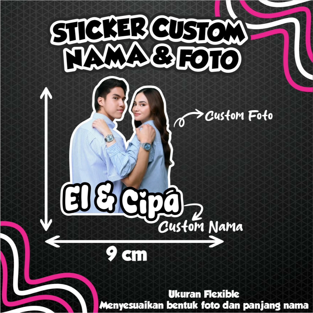 Sticker Custom Foto Nama Pasangan Aesthetic Waterproof | Cetak Stiker Lucu Estetik  | Stiker custom 