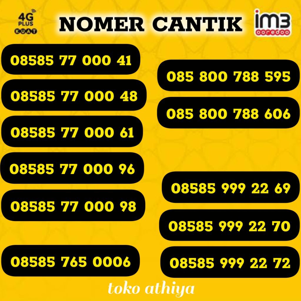 KARTU PERDANA IM3 INDOSAT 4G LTE SEGEL NOMOR CANTIK NOCAN NOMER RAPI BAGUS MURAH BONUS KUOTA DATA 3G