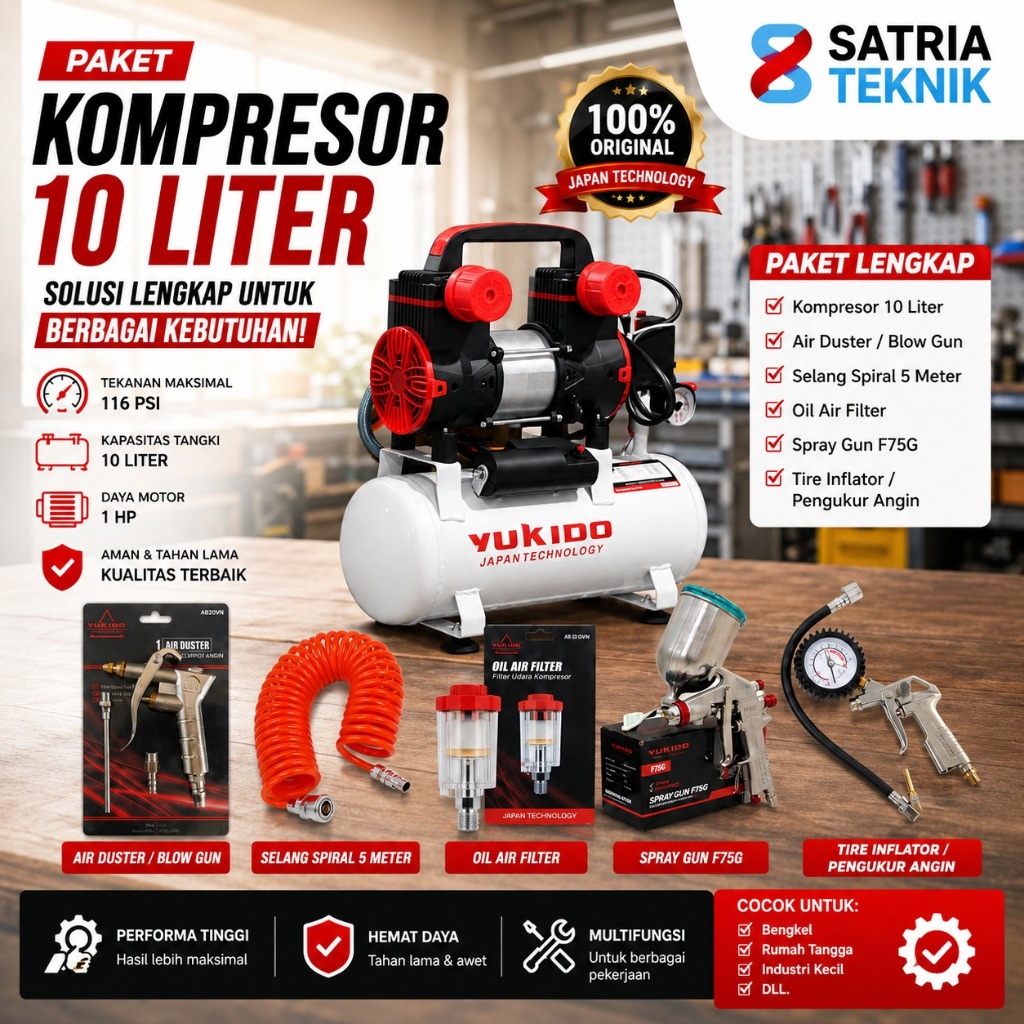 READY MASEHH PAKET LENGKAP MURAH (6 ITEM) KOMPRESOR /SELANG KOMPRESOR/ SPRAY GUN Mesin Kompresor Lis