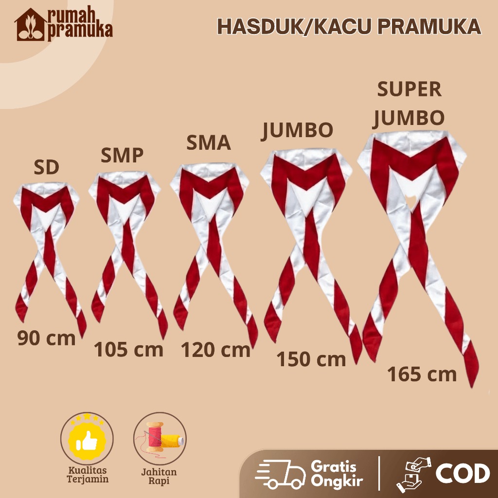 (COD) Hasduk Pramuka Dasi Pramuka SD SMP SMA Murah Kacu Siaga Penggalang Penegak Pembina Panjang 90/
