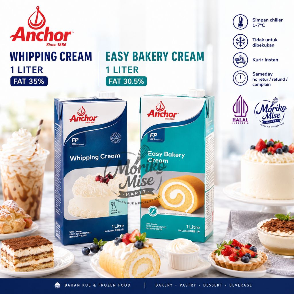 [ ANCHOR Whipping / Easy Bakery Cream ] 1 liter / Krim Dekorasi Cair Topping Filling Cake Isian Kue 