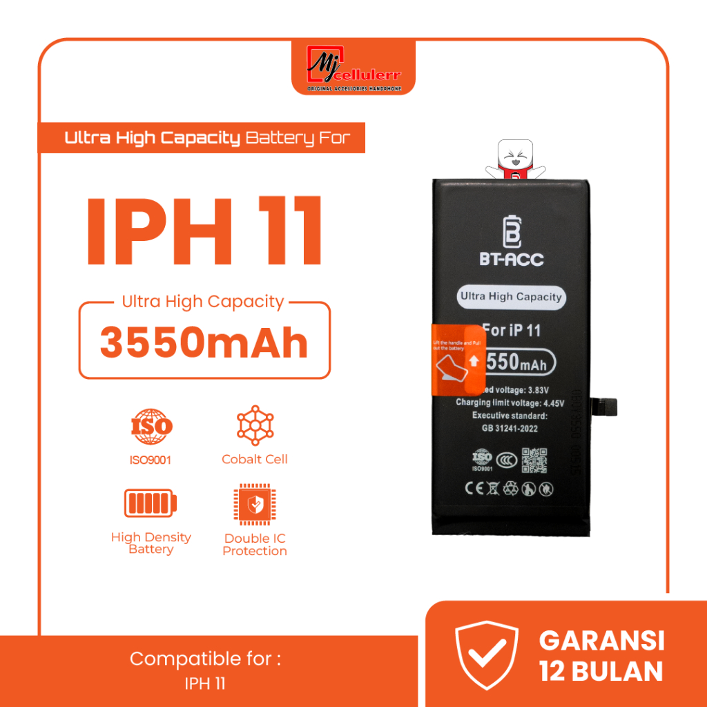 MJ - BT ACC iPhone 11 Ultra High Capacity Baterai Battery Batre For 3550 mAh
