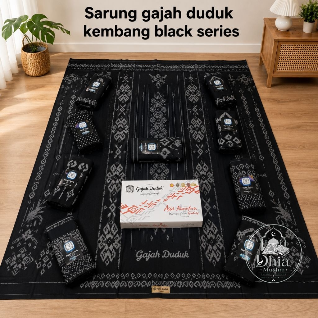 Sarung gajah duduk asia kembang kusus hitam