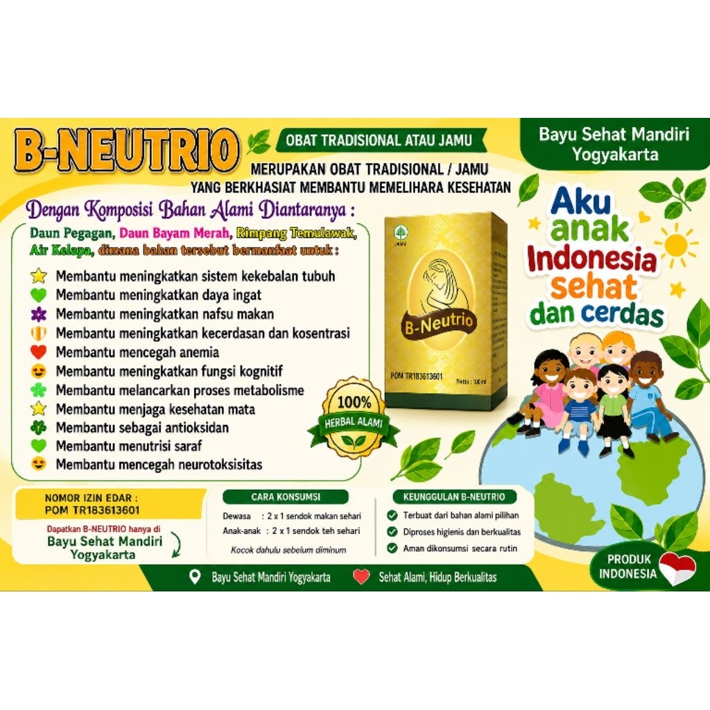 B Neutrio B-neutrio Bneutrio kecerdasan / mencegah mudah lupa pikun / tumbuh kembang anak optimal / 