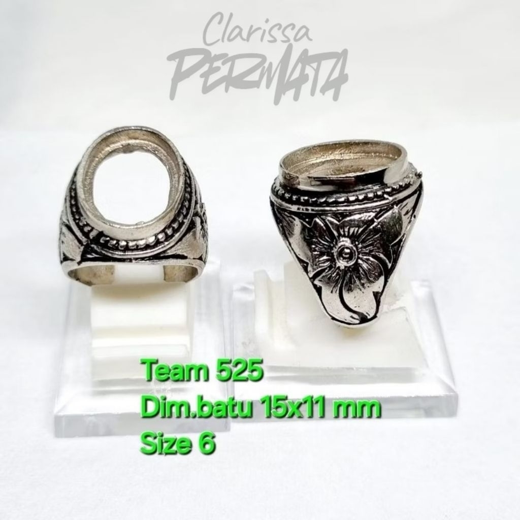 Ring Emban Alpaka Super Dim 15x11 Tanam Ukir motif Bunga Size 6 / Pengikat Ring Cincin Batu Akik Ece