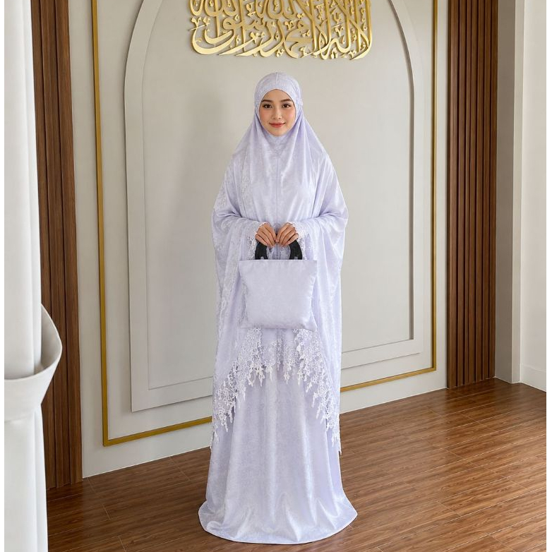 Mukena Putih Dewasa Renda Sutra Foil Polos, Mukena Putih Cantik