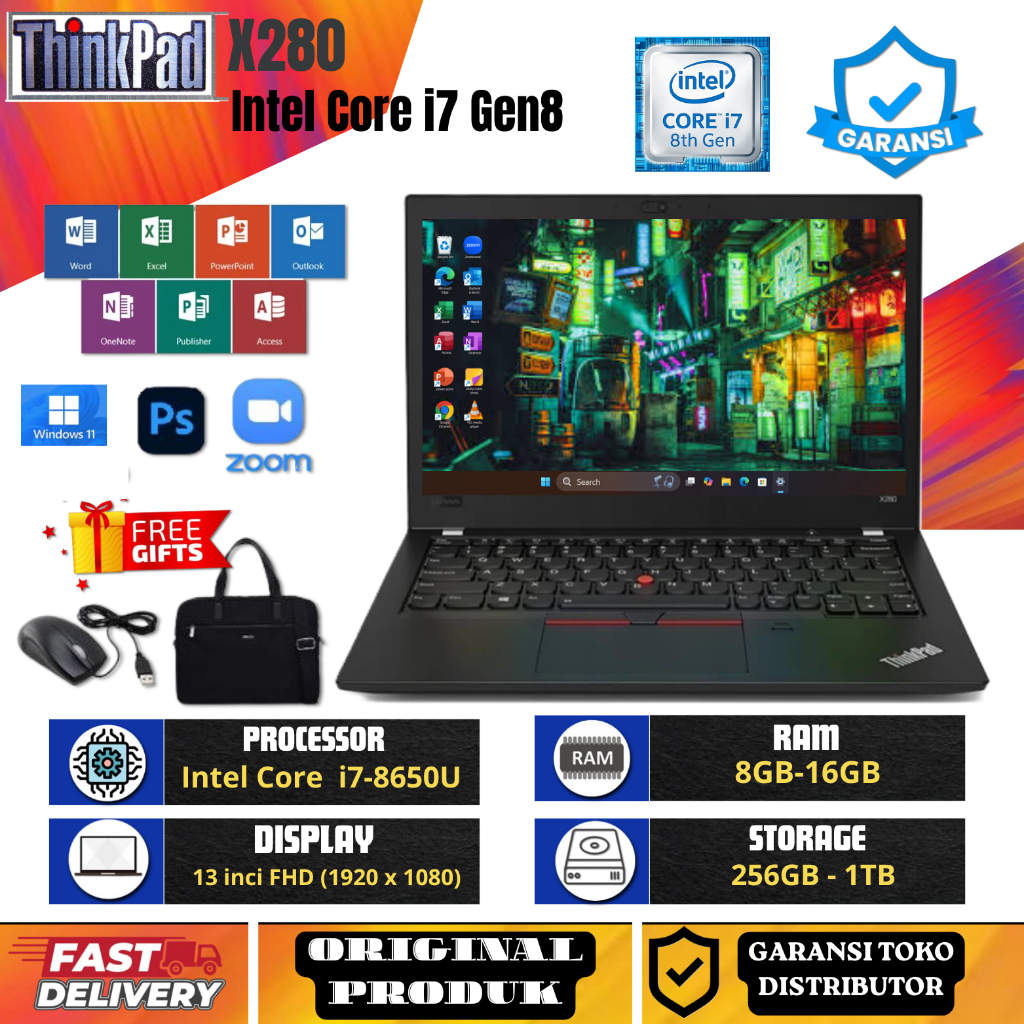 LAPTOP LENOVO THINKPAD X280 i7 GEN8 GRATIS TAS DAN MOUSE