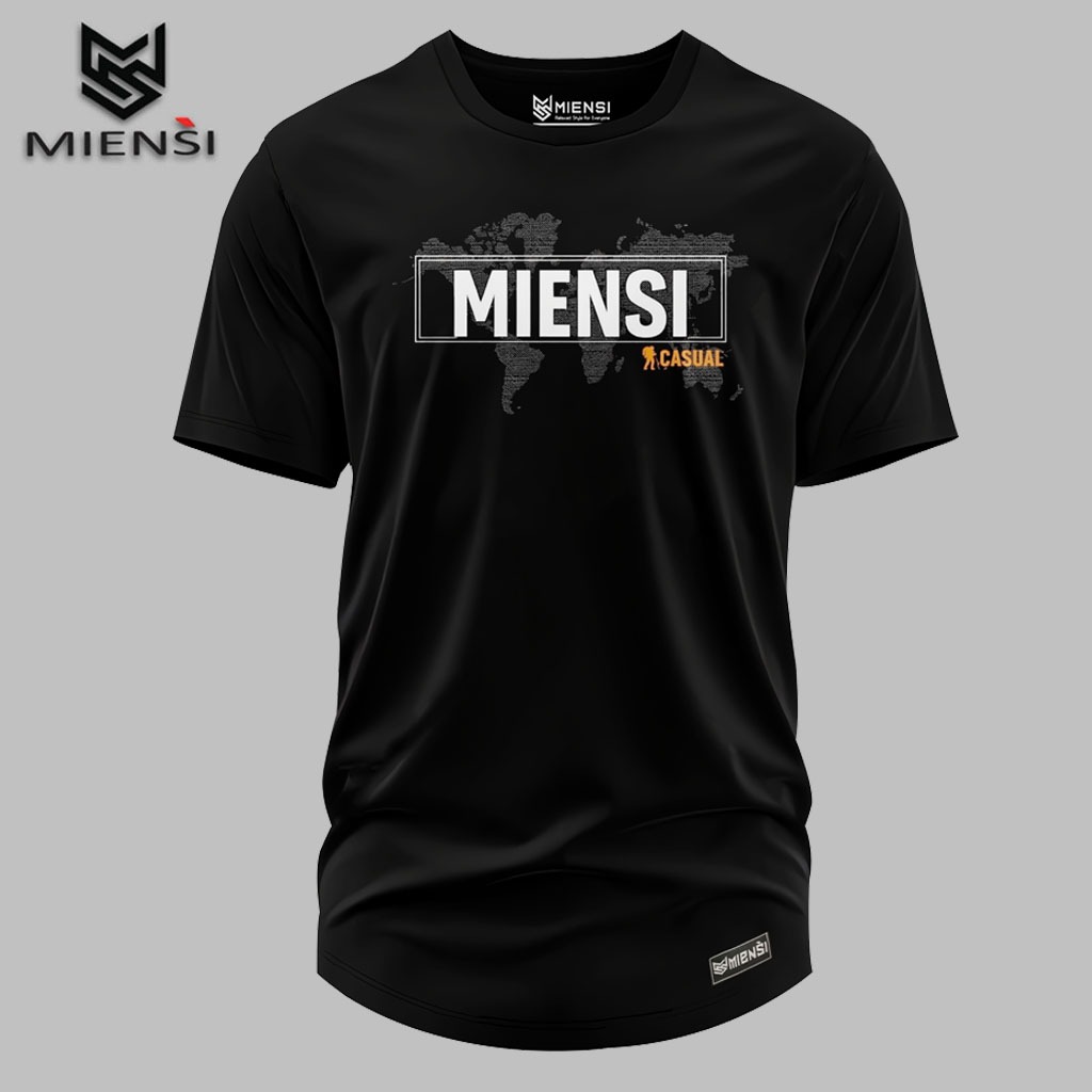 MIENSI Kaos Pria Distro Katun 24s Garis Garis Hitam M L XL XXL
