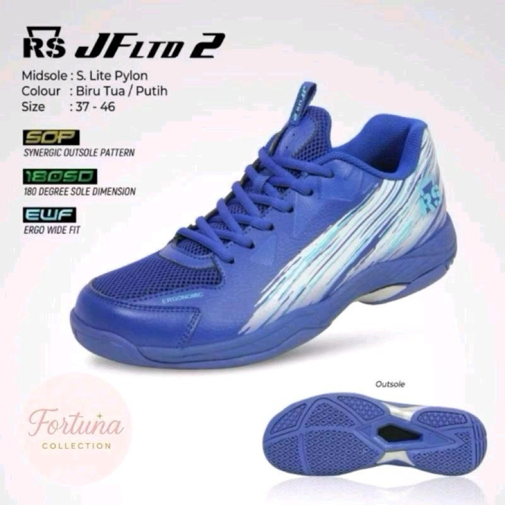 Sepatu Badminton RS JF LTD 2 Biru Putih Original Terbaru Sepatu Bulutangkis Pria Wanita Ringan Anti 