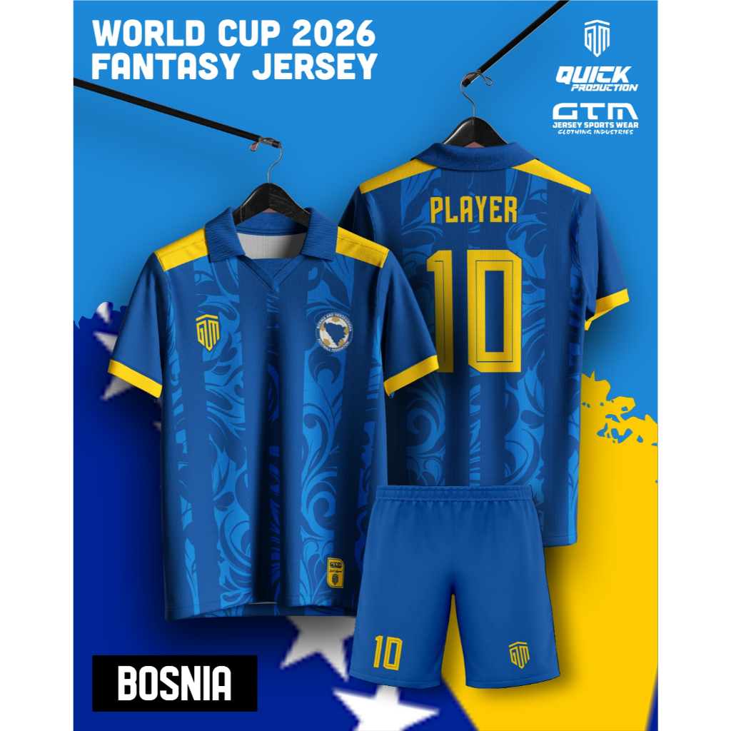 Jersey Fantasy Bosnia Kerah Retro - Free Custom Design