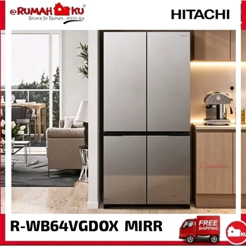 Kulkas Hitachi R-WB64VGD0X Mirror 569 Liter Inverter - Kulkas Bottom Freezer