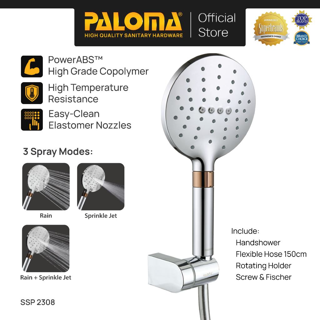 PALOMA SSP 2308 Shower Set Handshower Mandi Hand Shower Kepala Shower Head Air Paket ABS Chrome Krom