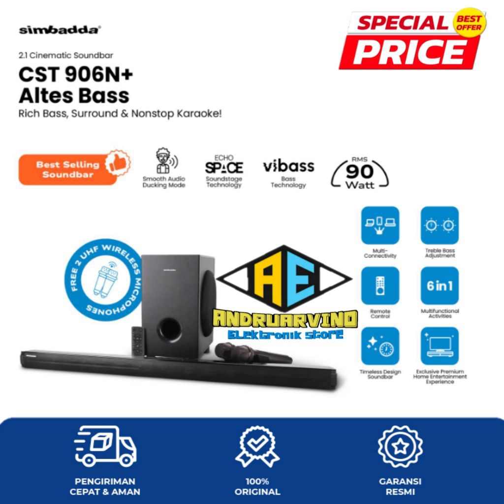 Simbadda soundbar CST906N+ Speaker bluetooth wireless karaoke CST906N Plus
