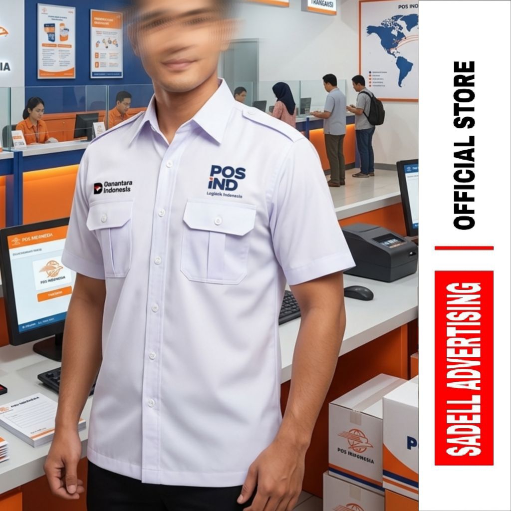 Kemeja POS INDONESIA Seragam Danantara Pos Indonesia Baju Danantara POS INDONESIA Putih PDH Lengan P