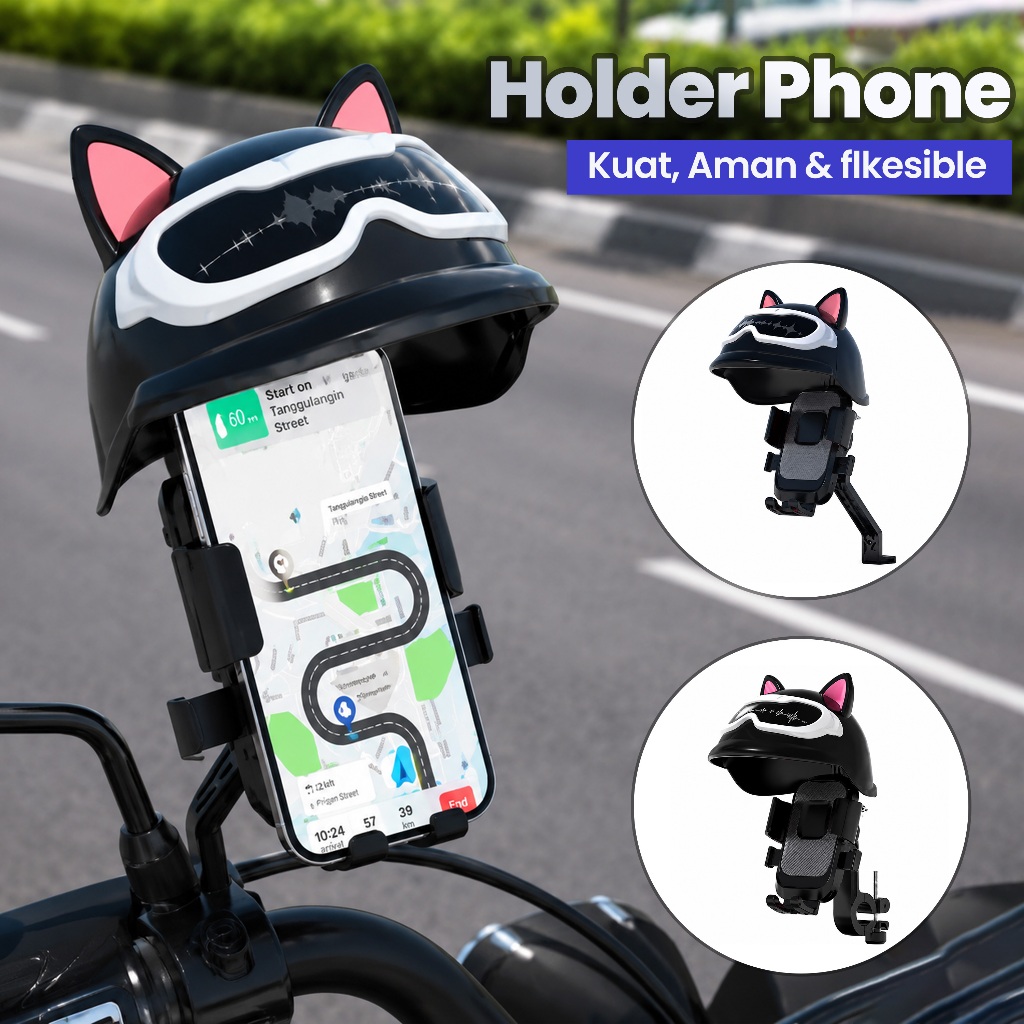 Amunra X-8-8 - Phone Holder Versi Bracket Stang untuk Motor Desain Cute, Kuat & Anti Jatuh