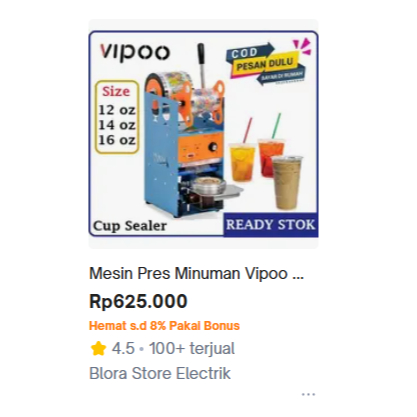 Mesin Pres Minuman Vipoo Ukuran 12-16 oz dengan Cup Sealer - Vacuum