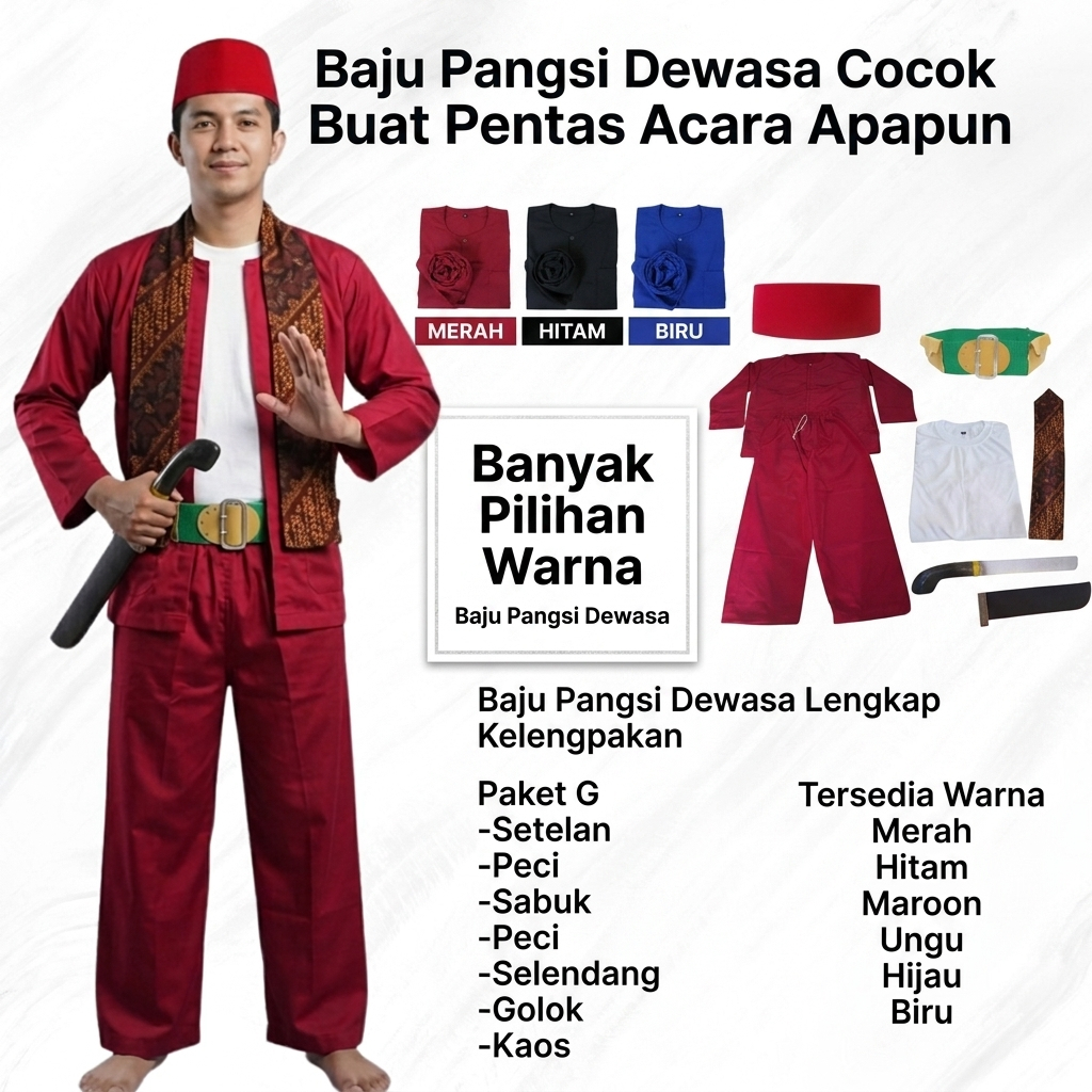 Baju Adat Betawi Pangsi Pria Full Set | Kostum Silat, Nyaman & Elegan