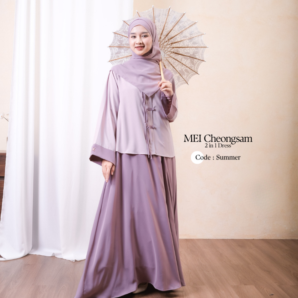 Zayra Hijab | Mei Cheongsam - Dress Korean Style Hijab Feminine Look Anti-Uv One Set Wanita Kekinian