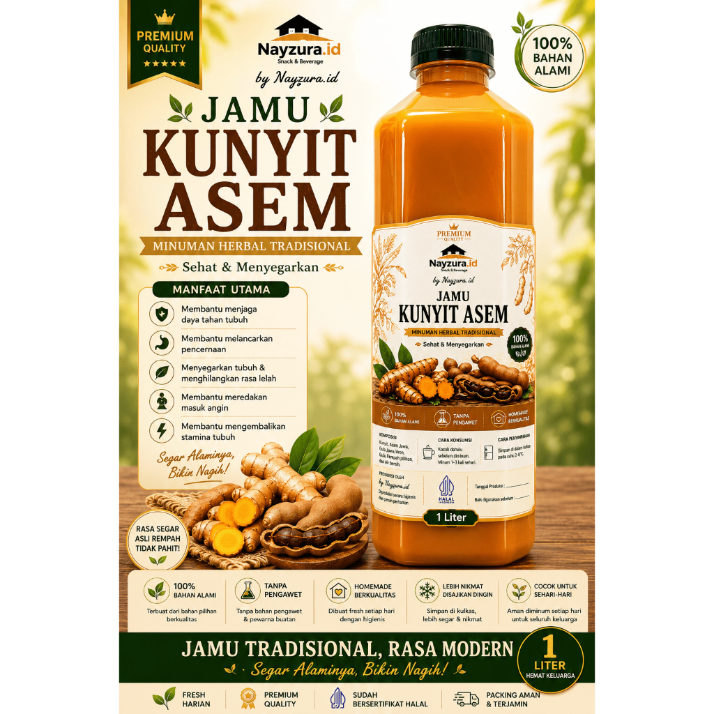 Minuman Herbal Kunyit Asam Segar Botol - Jamu Tradisional Tanpa Pengawet