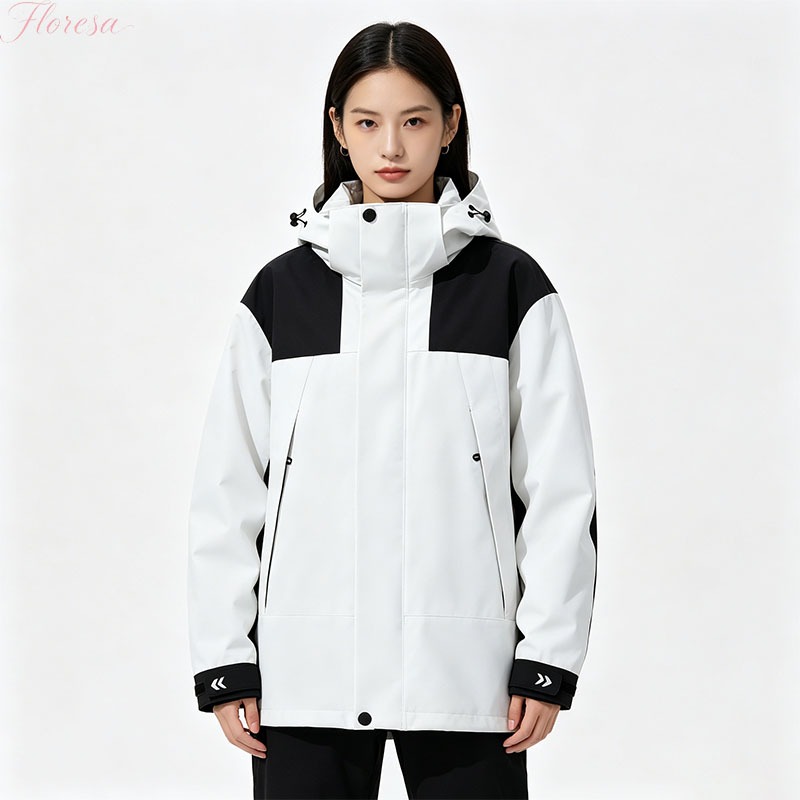 Floresa Jaket Gunung Unisex Oversize Two‑Warna Hoodie Anti Air Anti Angin, Jaket Gunung Outdoor Long