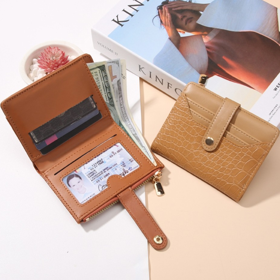 MAOLILI - Dompet Lipat Wanita Tebal Simple Card Holder Kulit PU Dompet Wanita Mini Mewah