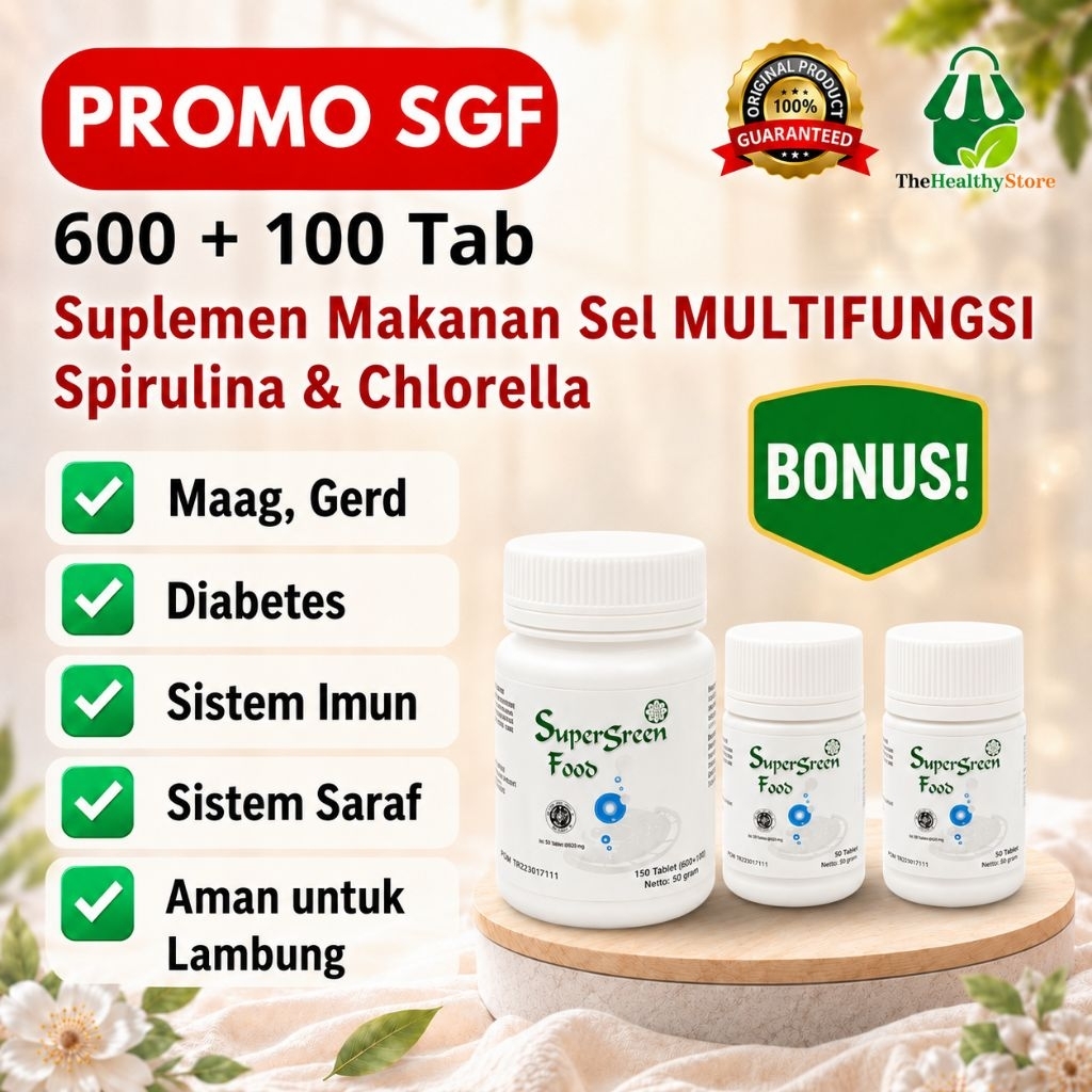 SGF Super Green Food Promo 600+100 Tablet – Multivitamin Spirulina Chlorella 15 Vitamin & 12 Mineral