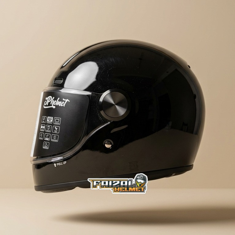 HELM JP HELMET ROKR RK SOLID SUPER BLACK CAKIL CAPIL RETRO MODERN