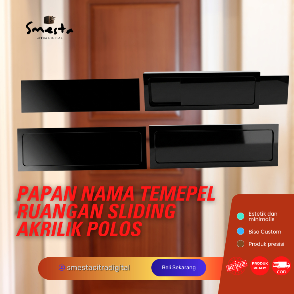 CUSTOM WARNA HITAM AKRILIK DOORSIGN / NAMA PINTU GESER / PAPAN NAMA RUANGAN