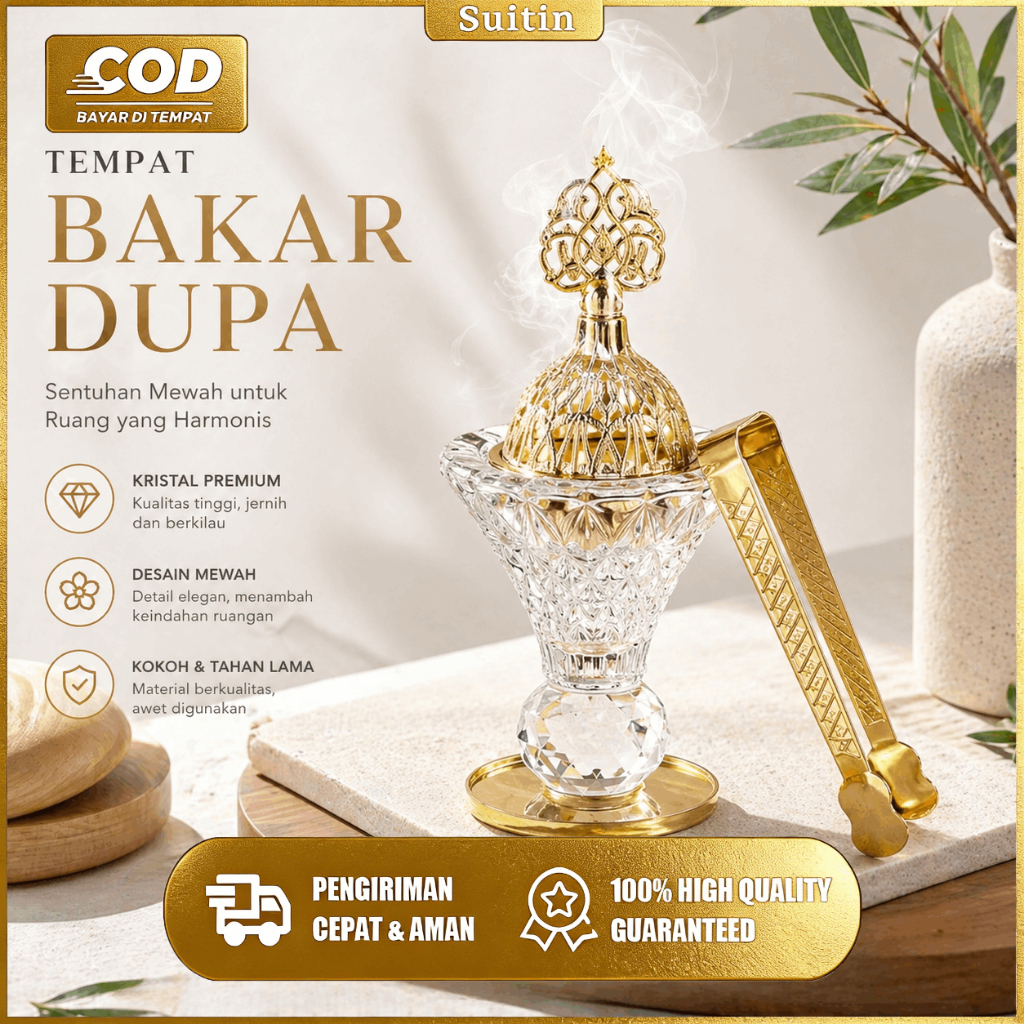 Tempat Dupa Arab Premium Kristal Tempat Bakar Dupa Mewah Dekorasi Ruang Tamu Pengharum Ruangan Elega