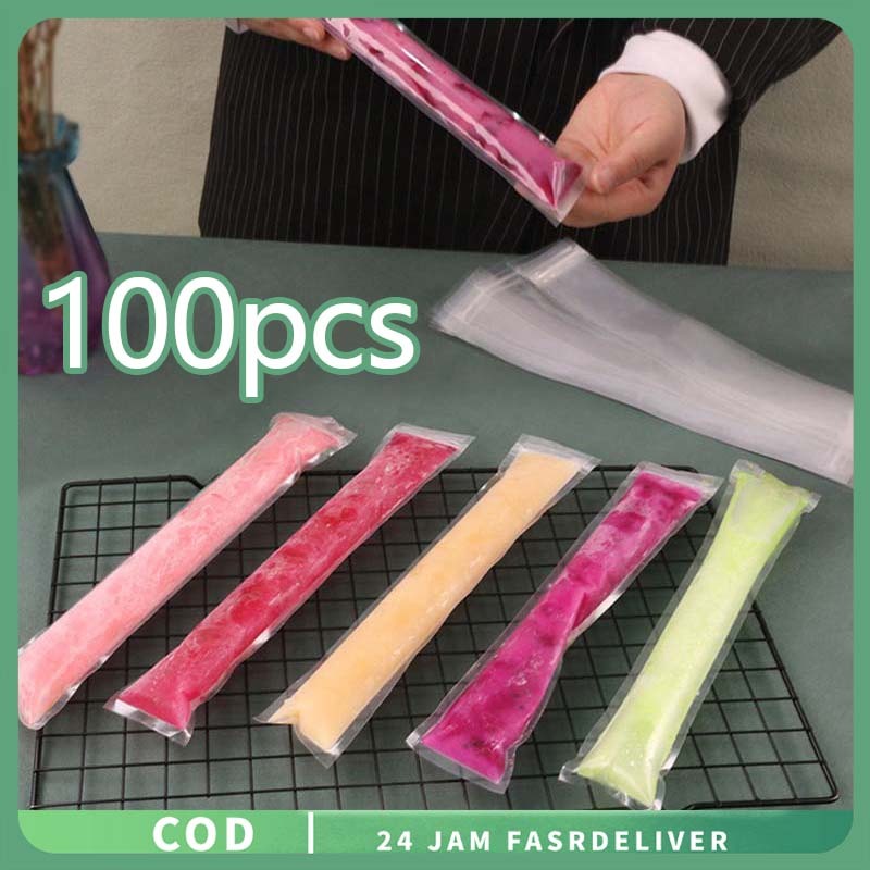 100pcs Plastik Es Lilin Panjang Sekali Pakai Kantong Plastik Es Lilin Transparan Plastik Panjang Es 