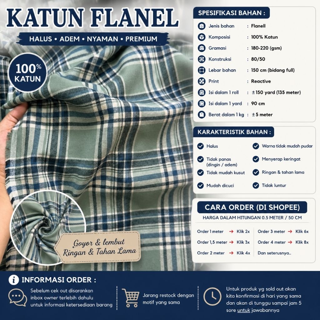 kain katun flanell // flanell meteran // flanel kotak kotak // flanel adem,lembut // flanel uniqlo