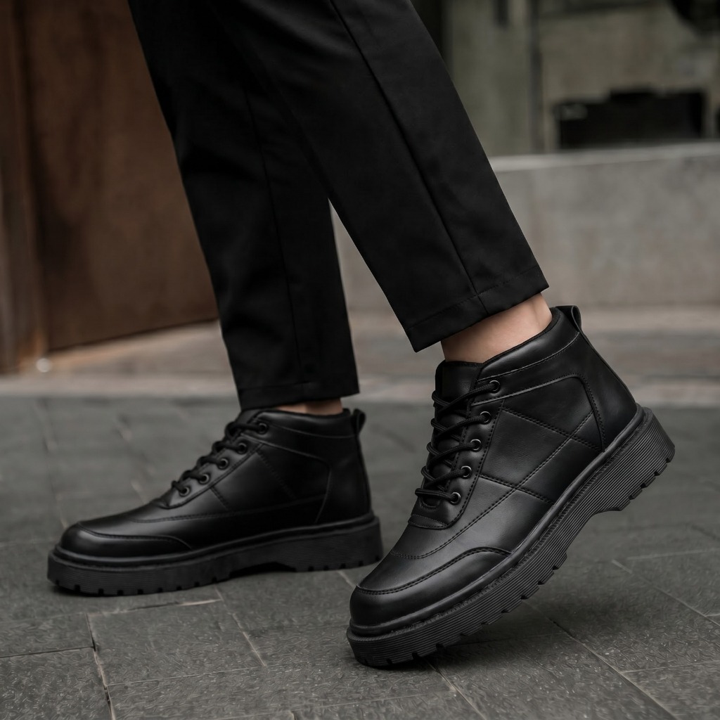 Sepatu Formal Boots Pantofel Hitam Kerja Sole Tinggi