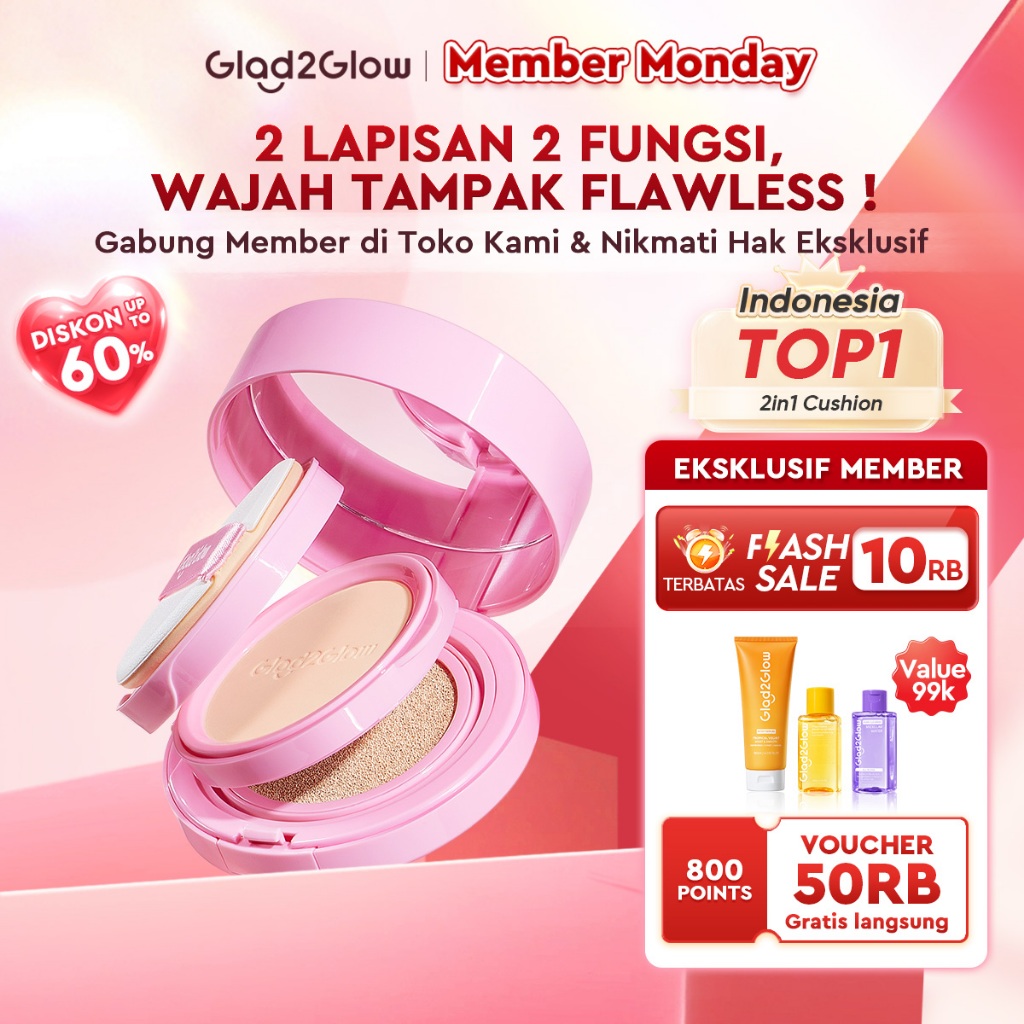Glad2Glow 2in1 Perfect Pair Cushion Powder Foundation & Lip serum Waterproof Make Up Setting BB Crea