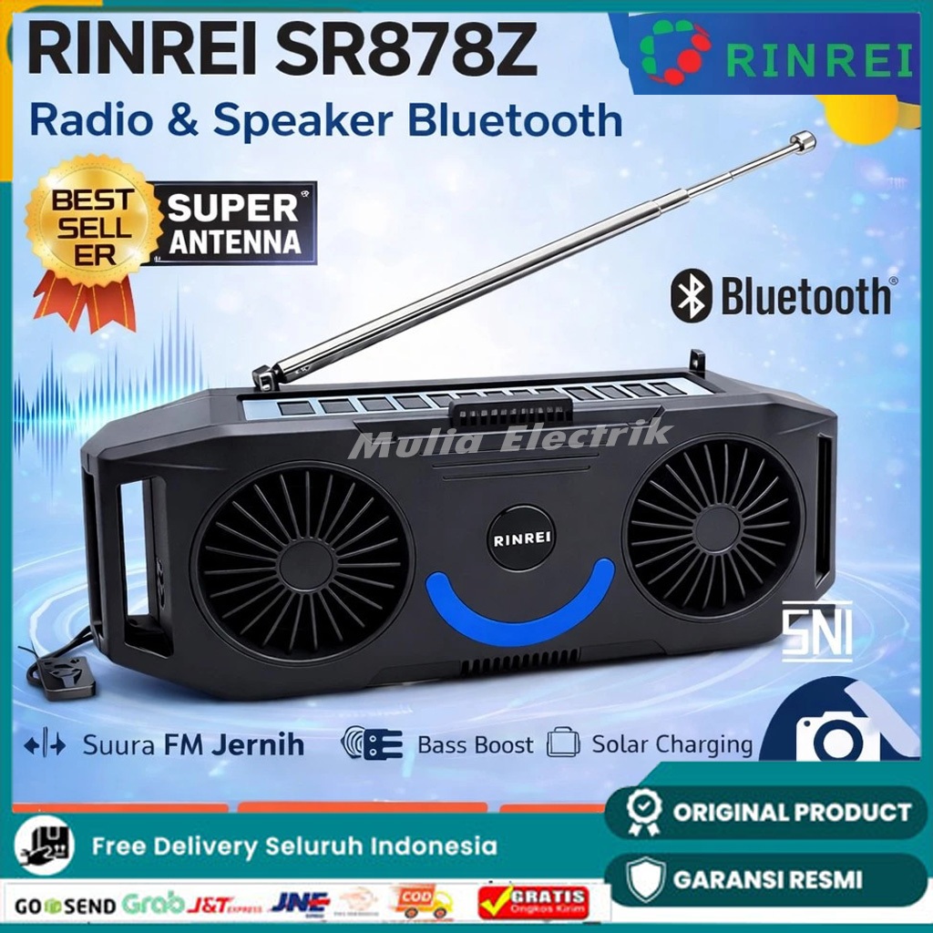 RINREI Speaker Radio SR 878Z Super Antena Pengisian Daya Solard&usb Promo