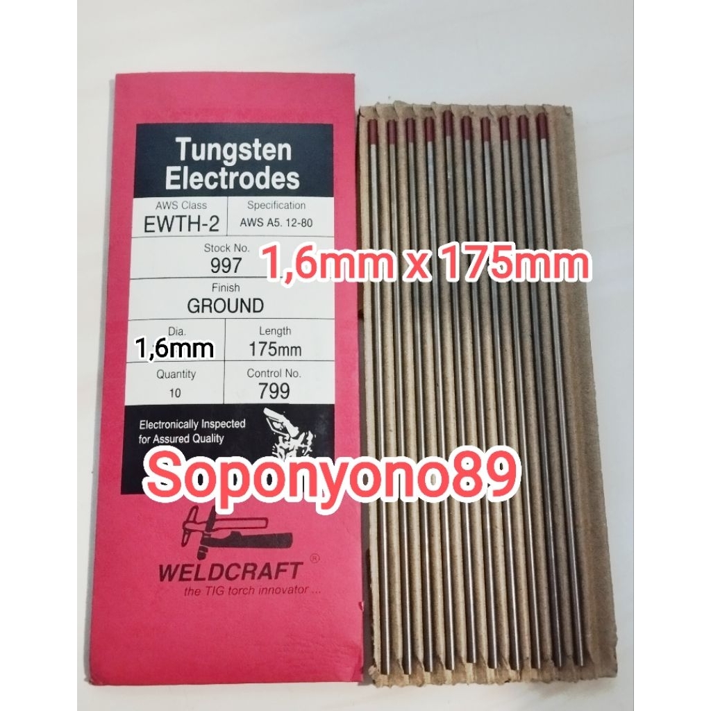 Tungsten/Jarum Las Argon 1,6mmx175mm 1pack isi 10 pcs