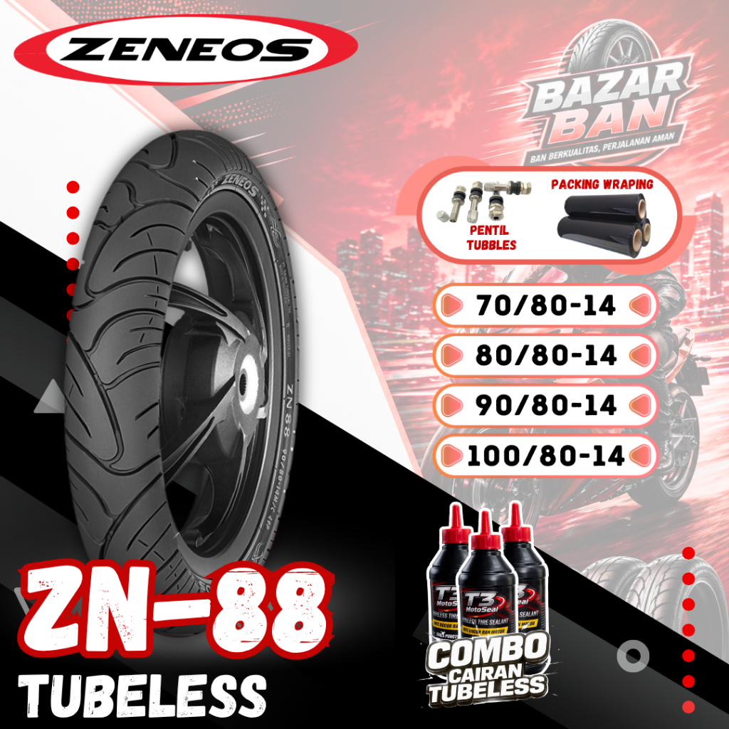 (PRODUKSI TERBARU) BAN ZENEOS ZN88 TUBELESS RING 14 ( 70/80-14 / 80/80-14 / 90/80-14 / 100/80-14 ) /