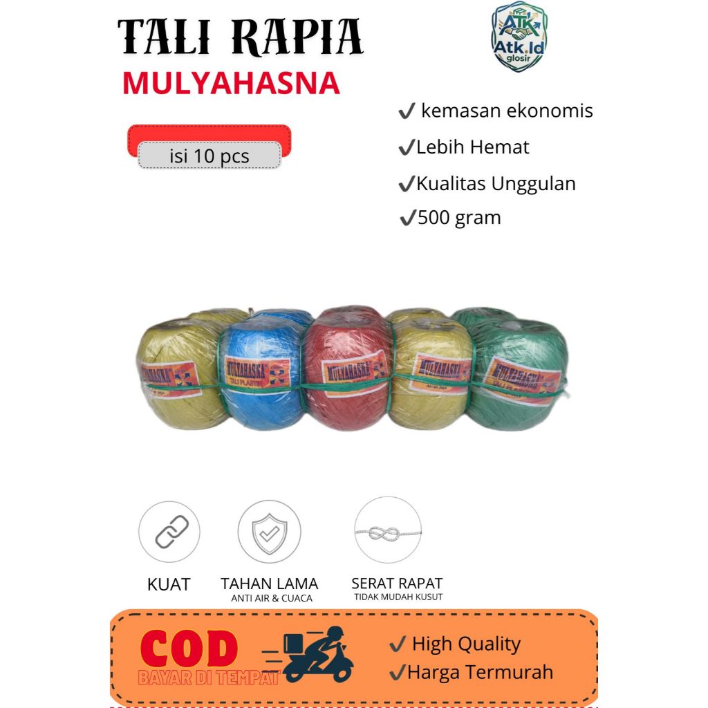 Tali Rafia Plastik MULYAHASNA 1bal isi 10pcs buat eceran 20rb tali ikat serbaguna kuat dan cerah