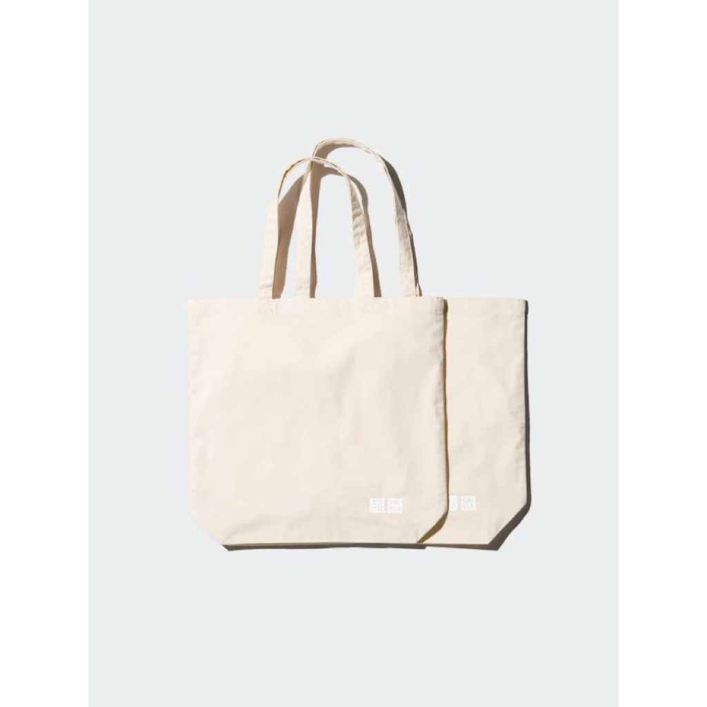 UNIQLO Tote Bag Kanvas Polos Cream Original Jepang Tas Wanita Pria Unisex Simple Minimalis Daily Bag