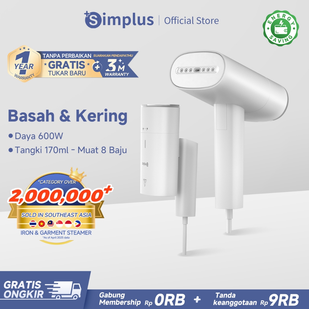 Simplus Setrika Uap Genggam Lipat Tangki 600W Air 170ml 7 Lubang uap Ringan & portabel, dapat dilipa