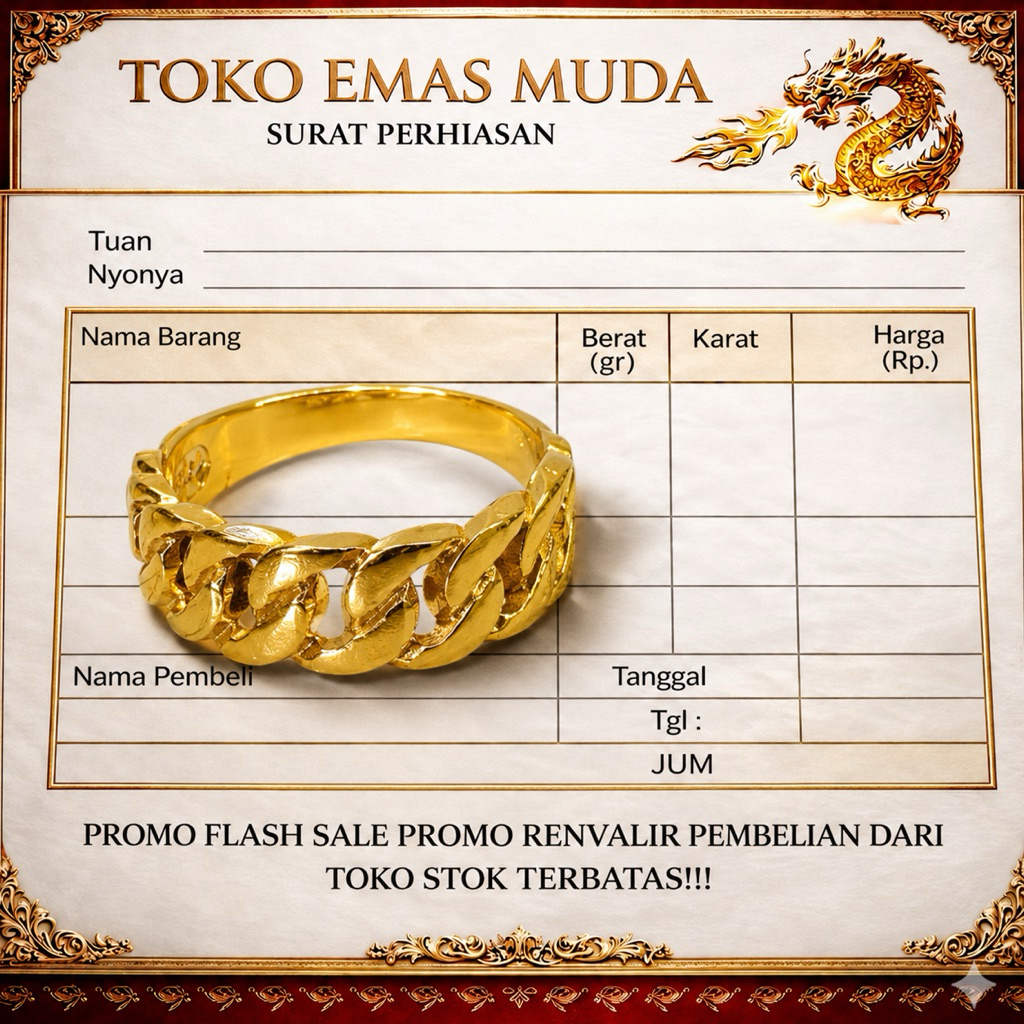 2pcs Cincin Emas Muda Rantai Pasir Atas 1 gr | Cincin Rantai Atas 1 gr