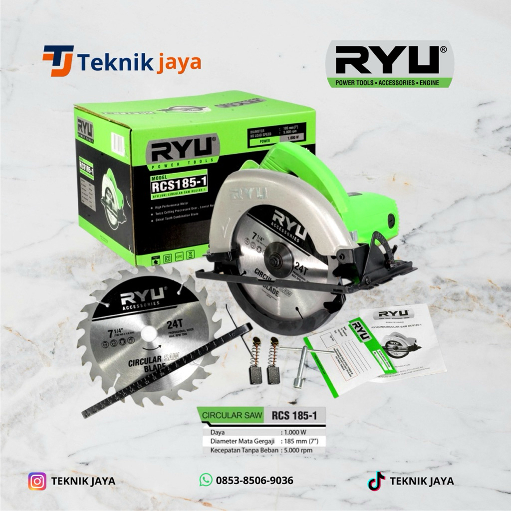 RYU Circular Saw 7 Inch RCS185-1 Mesin Gergaji Circular 1000 Watt